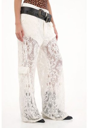 Tennis Pantalón Wide Leg Crudo En Encaje Para Mujer