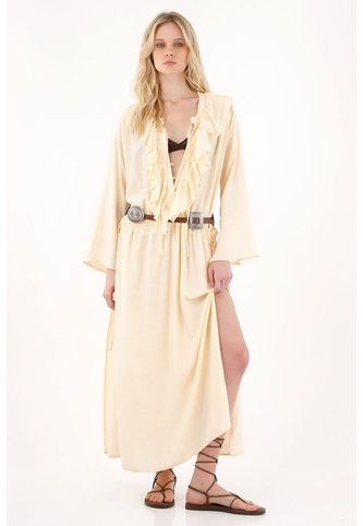 Vestido Largo Con Escote En V Amarillo Para Mujer Tennis