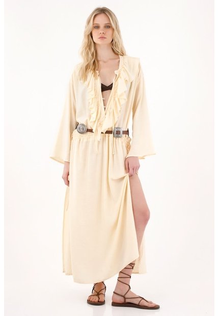 Vestido Largo Con Escote En V Amarillo Para Mujer