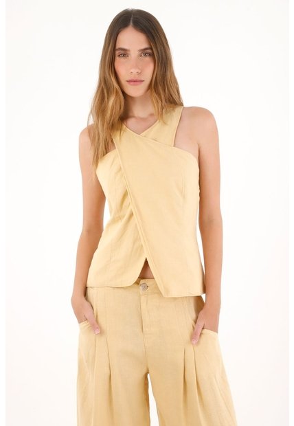 Tennis Camisa Con Diseño Cruzado Amarilla Para Mujer