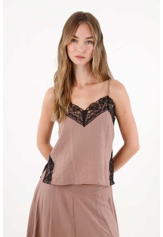 Tennis Camisa De Tiras Con Encaje Café De Ajuste Relajado Para Mujer Tennis
