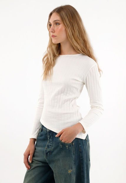 Camiseta Manga Larga En Rib Crudo Para Mujer