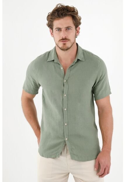 Camisa Verde En 100% Lino Para Hombre