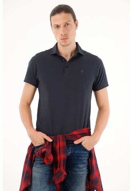 Polo Azul Con Raqueta Bordada Para Hombre