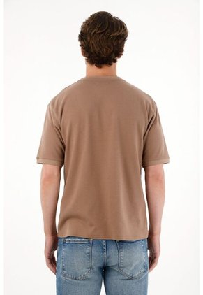 Tennis Camiseta Relaxed Con Textura Piqué En Algodón Camel Para Hombre