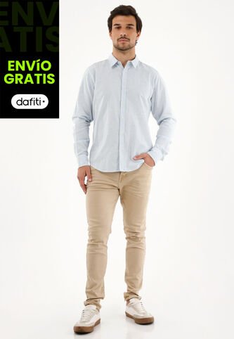 Camisa Azul A Rayas Manga Larga Para Hombre Tennis