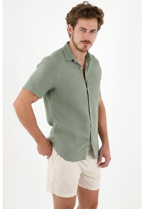 Camisa Verde En 100% Lino Para Hombre