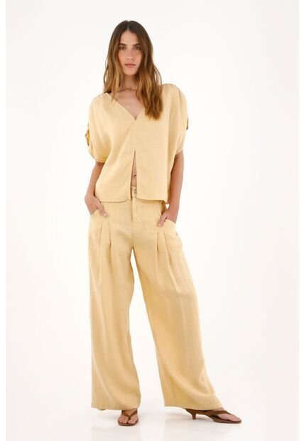 Tennis Camisa Con Escote En V Y Tiras En Espalda Amarilla Para Mujer