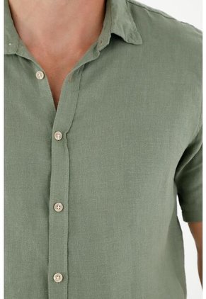 Camisa Verde En 100% Lino Para Hombre