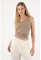 Tennis Camiseta Manga Sisa Café Con Textura Acanalada Para Mujer de Tennis