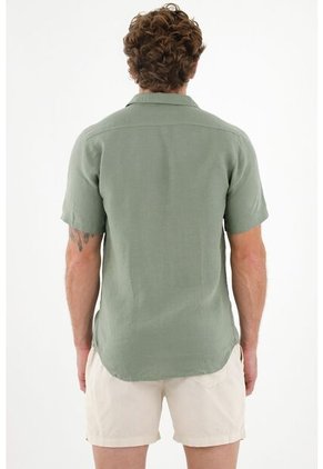 Camisa Verde En 100% Lino Para Hombre