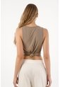 Tennis Camiseta Manga Sisa Café Con Textura Acanalada Para Mujer de Tennis