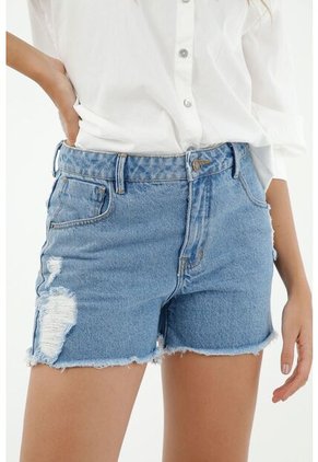 Short De Mujer, Silueta Tipo A Tiro Alto, Lavado Vintage