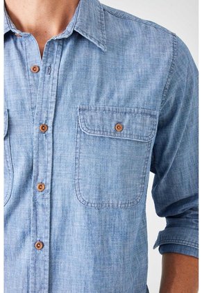 Tennis Camisa Fit Regular Con Doble Bolsillo Con Tapa De Algodón Azul Claro Para Hombre