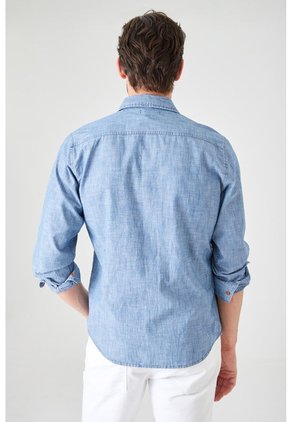 Tennis Camisa Fit Regular Con Doble Bolsillo Con Tapa De Algodón Azul Claro Para Hombre