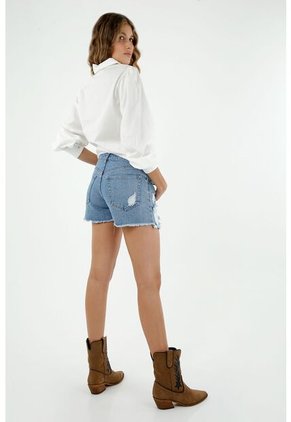 Short De Mujer, Silueta Tipo A Tiro Alto, Lavado Vintage