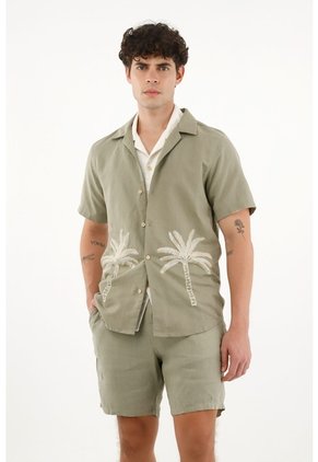Tennis Camisa Tipo Bowling Con Diseño De Palmeras Para Hombre