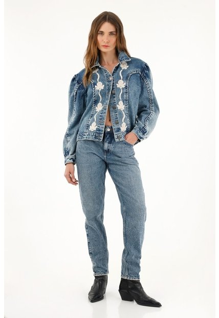 Tennis Jean Mom Azul Tiro Alto Para Mujer