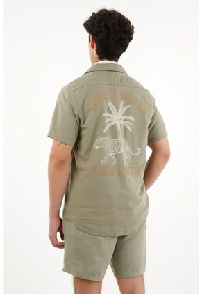 Tennis Camisa Tipo Bowling Con Diseño De Palmeras Para Hombre