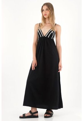 Tennis Vestido Largo Con Diseño De Copas En Crochet Negro Para Mujer