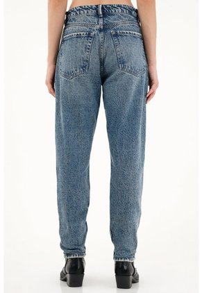 Tennis Jean Mom Azul Tiro Alto Para Mujer