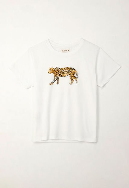 Camiseta Estampada Cuello Redondo Blanca Para Mujer