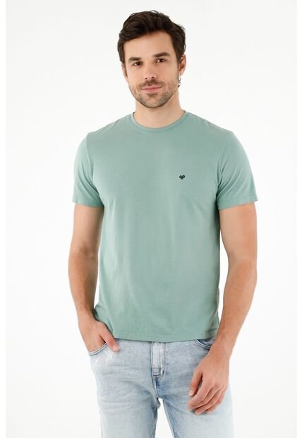 Camiseta Cuello Redondo Verde Para Hombre