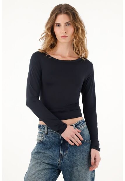 Tennis Camiseta Negra Manga Larga Para Mujer