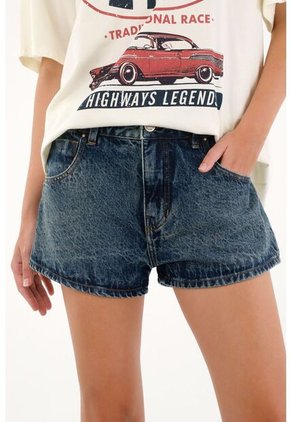 Tennis Short En Denim Tono Oscuro Para Mujer