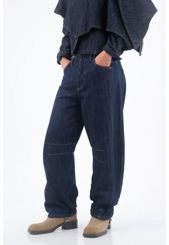 Tennis Jean Para Mujer En Denim Azul Oscuro Fit Holgado Con Cintura Desflecada Tennis