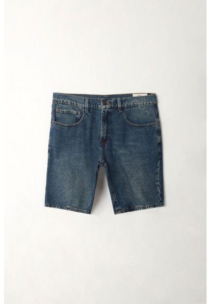 Tennis Bermuda Fit Recto Con Lavado Vintage En Denim De Algodón Azul Medio Para Hombre