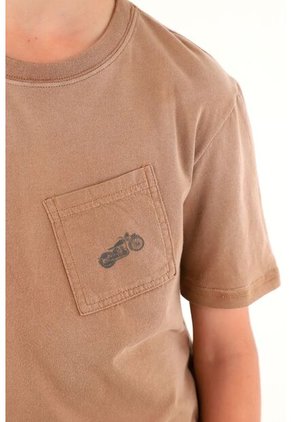 Camiseta Café Con Bolsillo Y Estampado De Moto Para Niño