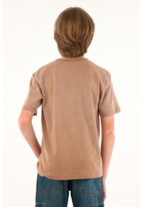 Camiseta Café Con Bolsillo Y Estampado De Moto Para Niño