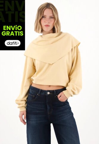 Tennis Buzo Con Cuello Drapeado Café Para Mujer Tennis