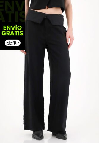 Tennis Pantalón Wide Leg Con Doblez En Pretina Negro Para Mujer Tennis