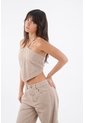 Tennis Top Halter Para Mujer De Algodón Beige Corto Con Tiras de Tennis