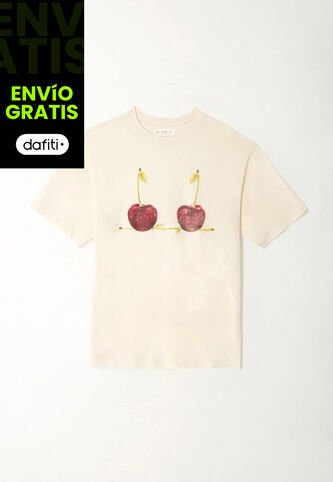 Tennis Camiseta Oversized Estampado Cerezas Crudo Para Mujer Tennis