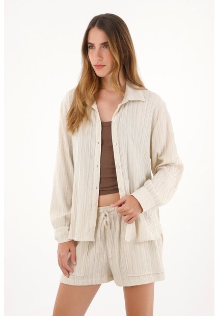 Tennis Camisa Manga Larga De Tela Con Textura Gris De Silueta Amplia Para Mujer