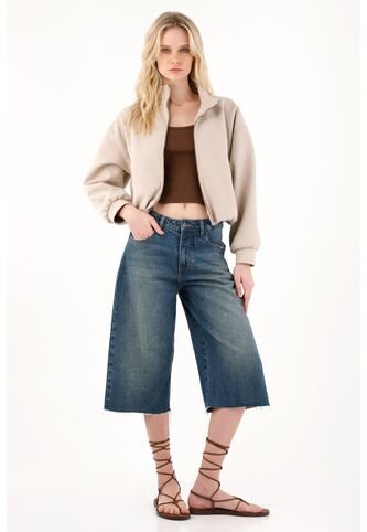 Tennis Bermuda En Denim Con Ruedo Al Corte Azul Para Mujer Tennis