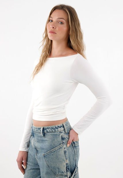 Camiseta Manga Larga Ajustada Crudo Para Mujer