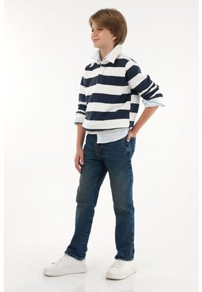 Buzo Tipo Polo Azul Con Estampado De Rayas Para Niño