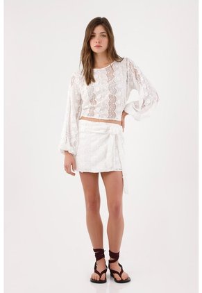 Tennis Camisa Holgada Con Encaje Floral Calado En Algodón Blanco Para Mujer