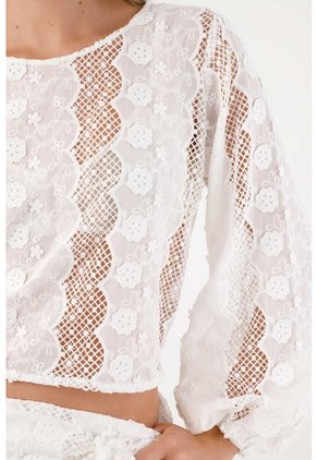 Tennis Camisa Holgada Con Encaje Floral Calado En Algodón Blanco Para Mujer