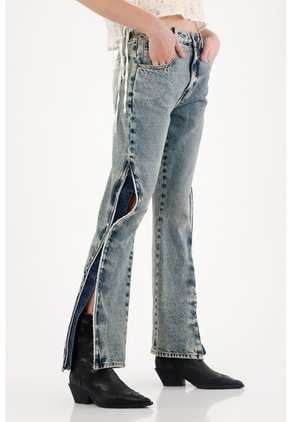 Tennis Jean Recto Con Aberturas Y Abrochaduras Laterales Para Mujer
