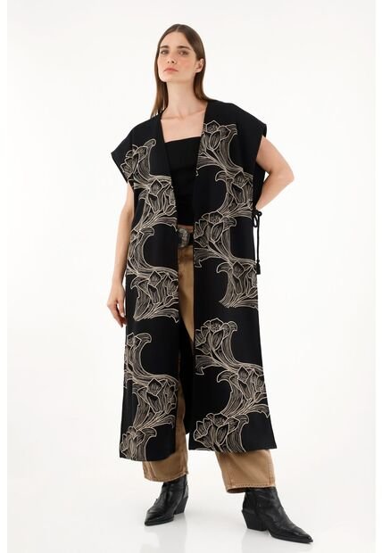 Poncho Tipo Capa Negro Bordado Para Mujer