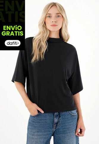 Tennis Camiseta Cuello Alto Negra Para Mujer Tennis