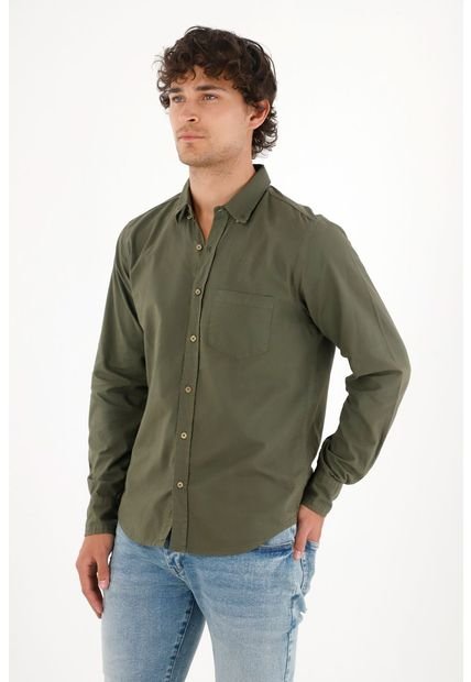 Camisa Oxford Manga Larga Verde Para Hombre