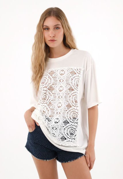 Camiseta Manga Corta De Silueta Amplia Crudo Para Mujer