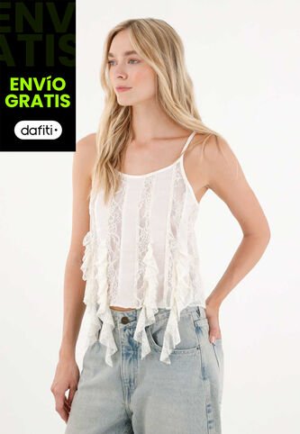 Tennis Camisa Con Detalles De Encaje Y Boleros Crudo Para Mujer Tennis