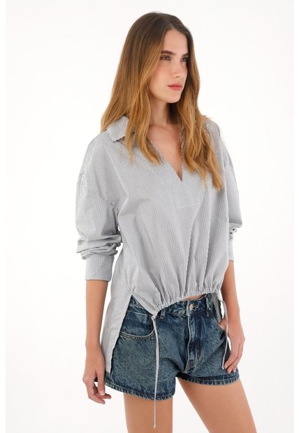 Tennis Camisa De Rayas Con Recogido En Ruedo Para Mujer